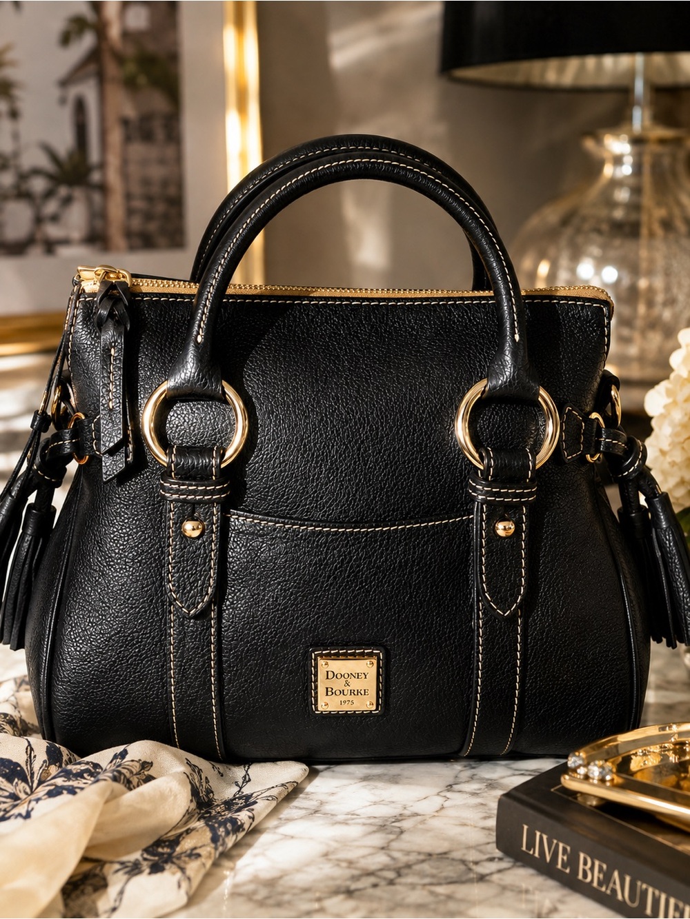 Dooney & Bourke SET w: NWT Black Leather Satchel, & Signature Logo wallet - Picture 6 of 16